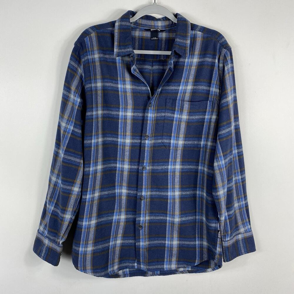 Eddie Bauer Button Shirt Men's Medium Blue Plaid Flannel Long Sleeve 100% Cotton